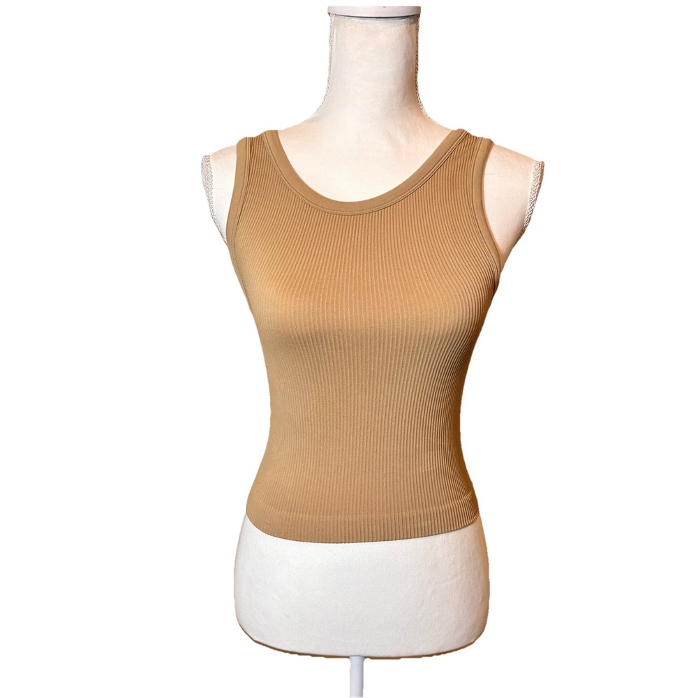 Aritzia Sunday‎ Best Ribbed Tank Top Camel Brown Sleeveless Stretch Knit Small